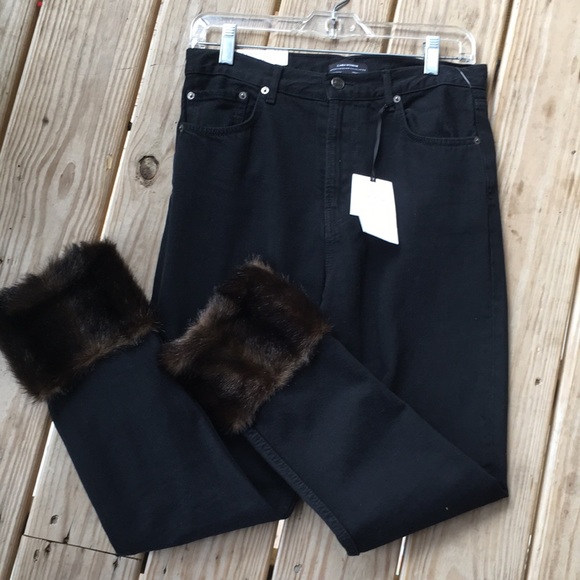 👖Zara Black High Rise w/ Fur Cuff Jeans 👖 - Picture 5 of 9